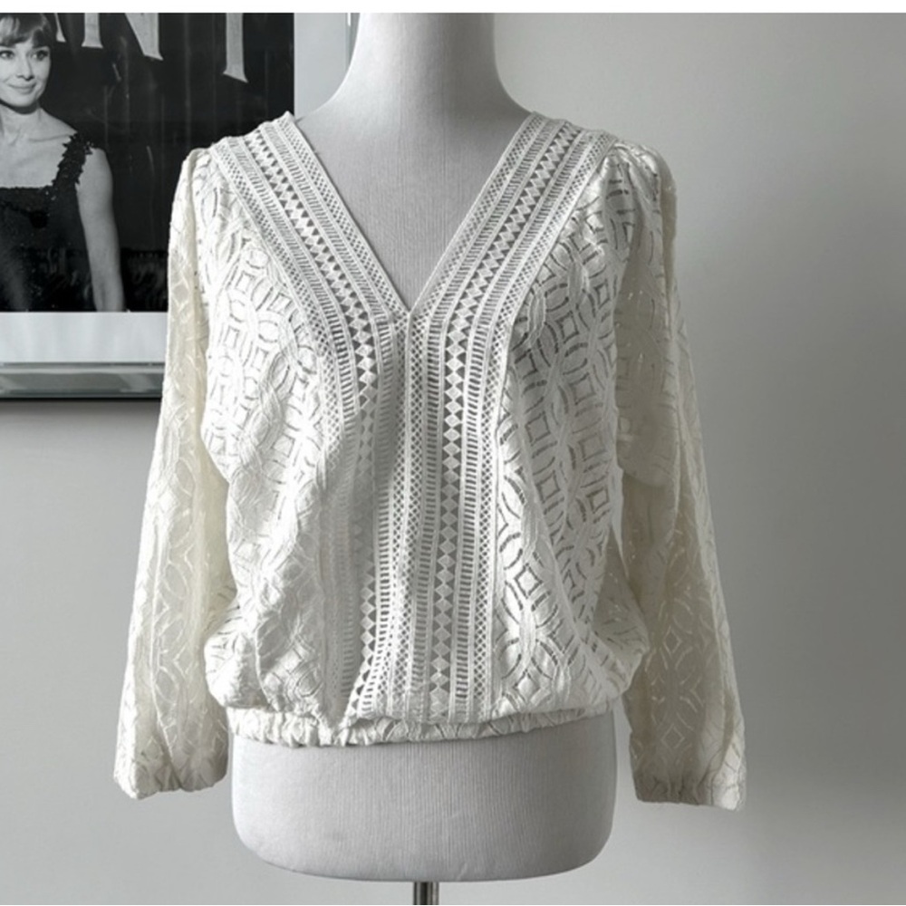 White Lace V-Neck Top